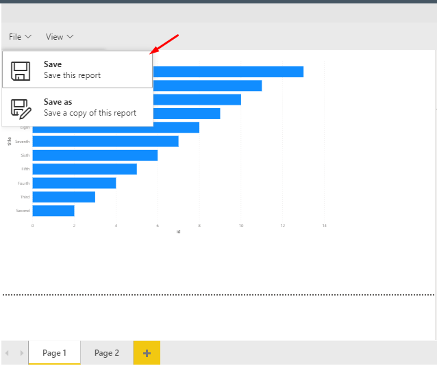 A screenshot that depicts how to save an edited PowerBI report.